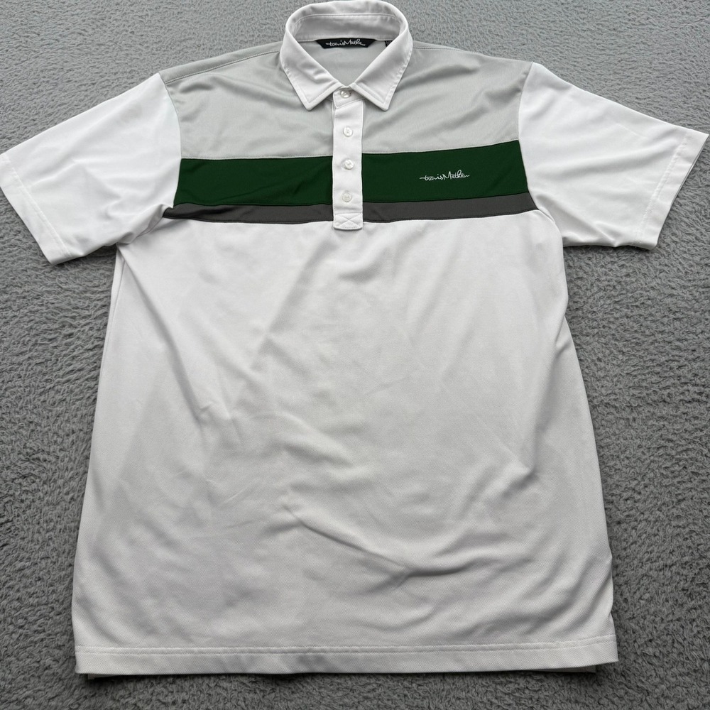 TravisMathew Polo Golf Shirt Mens Large White Colorblock Striped Short Sleeve